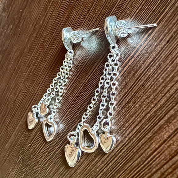 NEW Triple Heart Earrings Silver Plated Hollow Heart Drop Earrings - Picture 5 of 9